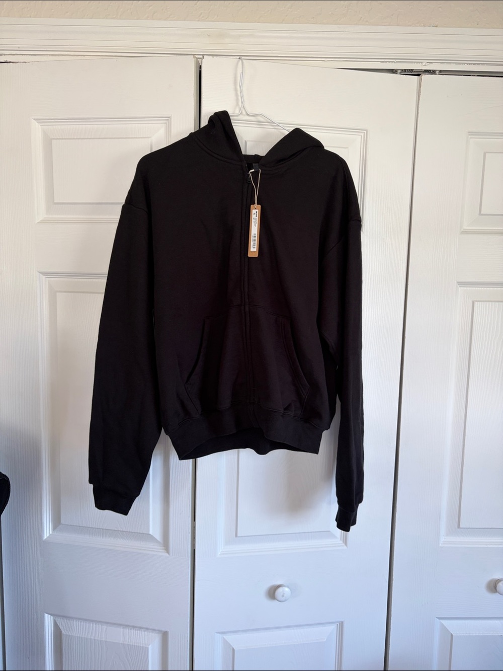 Skims Cotton Fleece Classic Zip Up Sweatshirt Hoodie Onyx Black L NWT Yoga